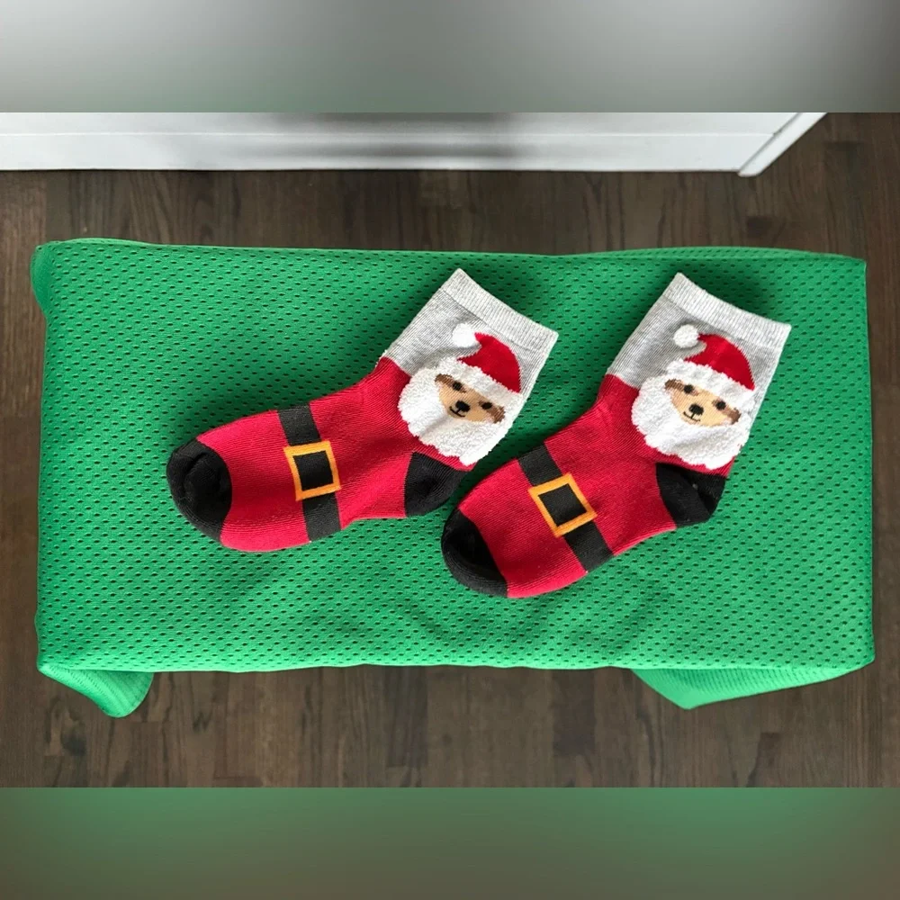 TEDDY BEAR SANTA | Christmas Colored Socks | Big Kids Size 5-11